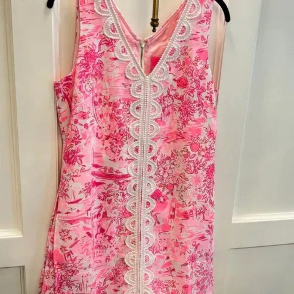 Lilly Pulitzer Pink Floral Shift Dress with White Scallop Trim